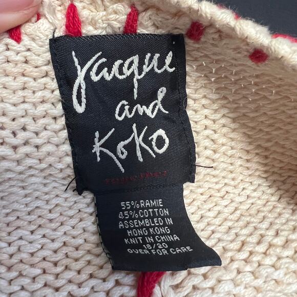 Jacque & Koko Patchwork Knit Sweater Size 18/20 XXL Ski Flag Winter Heart Womens - Picture 6 of 7
